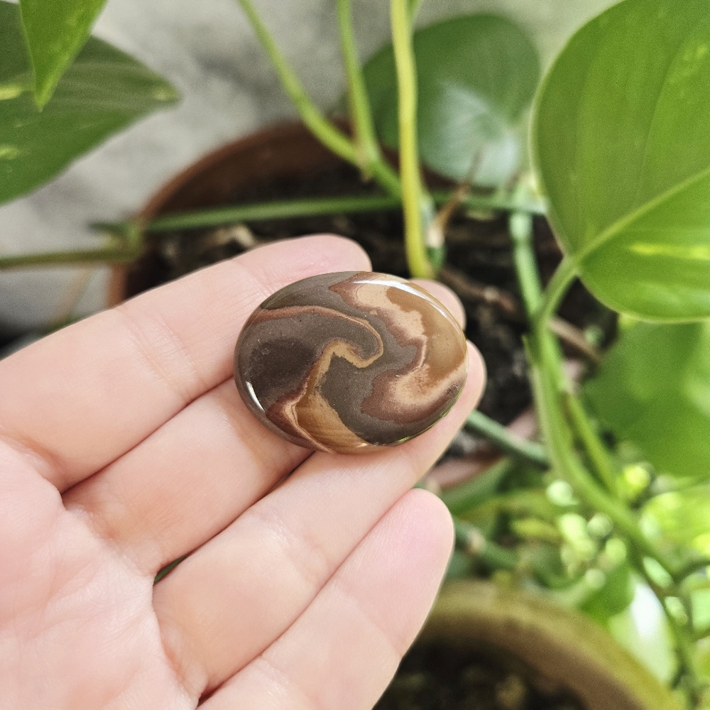 Vintage Brown Agate Oval Stone Earthy Boho Bohemian Brooch Pin